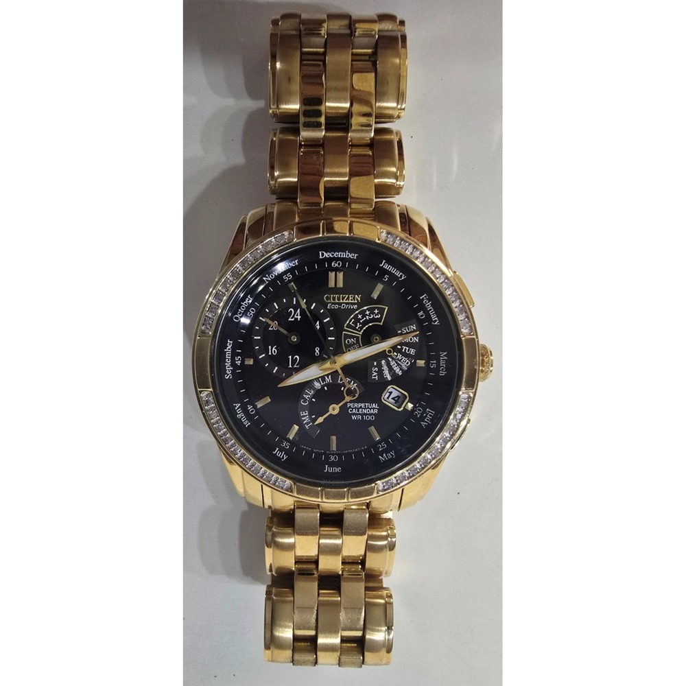 Citizen Men’s Diamond Eco Drive Calibre 8700 GOLD PVD Bracelet Watch BL8042-54E